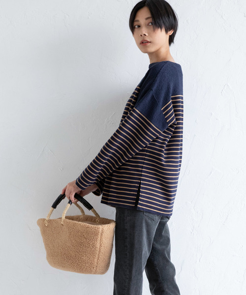 Munich(ミューニック)の「アクリルウールストレッチポンチ×パイル ボトルネックプルオーバー(Tシャツ/カットソー・レディース・ネイビー/ブラック×グレー/ホワイト×ブラック・FREE)」の16枚目の写真