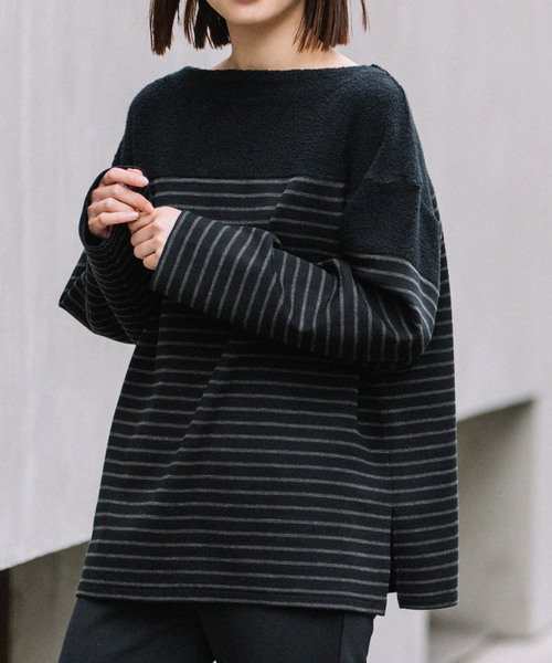 Munich(ミューニック)の「アクリルウールストレッチポンチ×パイル ボトルネックプルオーバー(Tシャツ/カットソー・レディース・ネイビー/ブラック×グレー/ホワイト×ブラック・FREE)」の21枚目の写真