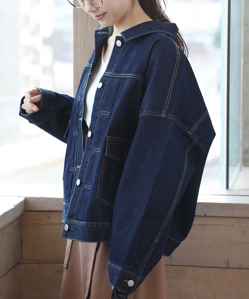 classicalelf（クラシカルエルフ）の「バックボリュームオーバー無地ボタン留めデニムジャケット（デニムジャケット・レディース・ブラック/ベージュ/インディゴブルー/ブルー・MEDIUM/LARGE）」の7枚目の写真