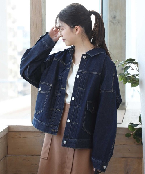 classicalelf（クラシカルエルフ）の「バックボリュームオーバー無地ボタン留めデニムジャケット（デニムジャケット・レディース・ブラック/ベージュ/インディゴブルー/ブルー・MEDIUM/LARGE）」の6枚目の写真