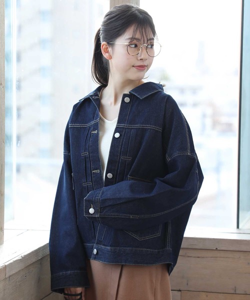 classicalelf（クラシカルエルフ）の「バックボリュームオーバー無地ボタン留めデニムジャケット（デニムジャケット・レディース・ブラック/ベージュ/インディゴブルー/ブルー・MEDIUM/LARGE）」の9枚目の写真