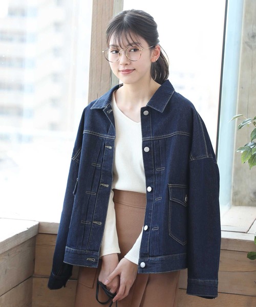 classicalelf（クラシカルエルフ）の「バックボリュームオーバー無地ボタン留めデニムジャケット（デニムジャケット・レディース・ブラック/ベージュ/インディゴブルー/ブルー・MEDIUM/LARGE）」の10枚目の写真