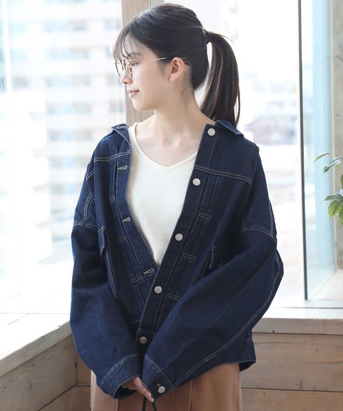 classicalelf（クラシカルエルフ）の「バックボリュームオーバー無地ボタン留めデニムジャケット（デニムジャケット・レディース・ブラック/ベージュ/インディゴブルー/ブルー・MEDIUM/LARGE）」の5枚目の写真