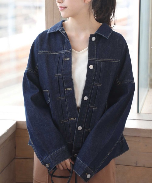 classicalelf（クラシカルエルフ）の「バックボリュームオーバー無地ボタン留めデニムジャケット（デニムジャケット・レディース・ブラック/ベージュ/インディゴブルー/ブルー・MEDIUM/LARGE）」の12枚目の写真