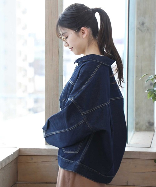 classicalelf（クラシカルエルフ）の「バックボリュームオーバー無地ボタン留めデニムジャケット（デニムジャケット・レディース・ブラック/ベージュ/インディゴブルー/ブルー・MEDIUM/LARGE）」の8枚目の写真