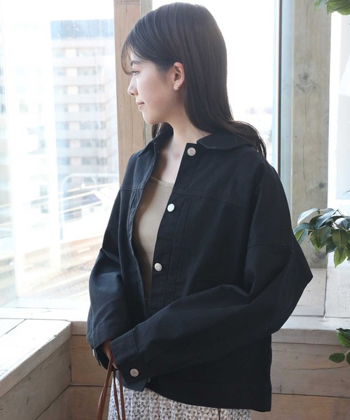 classicalelf（クラシカルエルフ）の「バックボリュームオーバー無地ボタン留めデニムジャケット（デニムジャケット・レディース・ブラック/ベージュ/インディゴブルー/ブルー・MEDIUM/LARGE）」の18枚目の写真