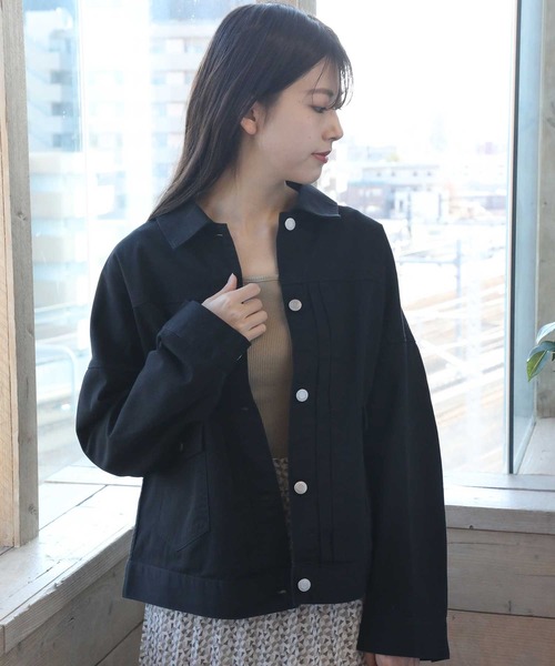 classicalelf（クラシカルエルフ）の「バックボリュームオーバー無地ボタン留めデニムジャケット（デニムジャケット・レディース・ブラック/ベージュ/インディゴブルー/ブルー・MEDIUM/LARGE）」の21枚目の写真