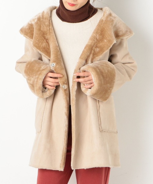 archives(アルシーヴ)の「ショールカラームートン(ムートンコート・レディース・ブラウン/アイボリー/ベージュ・MEDIUM)」の2枚目の写真