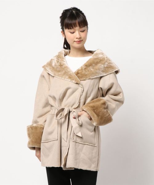 archives(アルシーヴ)の「ショールカラームートン(ムートンコート・レディース・ブラウン/アイボリー/ベージュ・MEDIUM)」の10枚目の写真