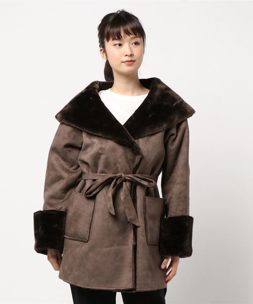 archives(アルシーヴ)の「ショールカラームートン(ムートンコート・レディース・ブラウン/アイボリー/ベージュ・MEDIUM)」の9枚目の写真