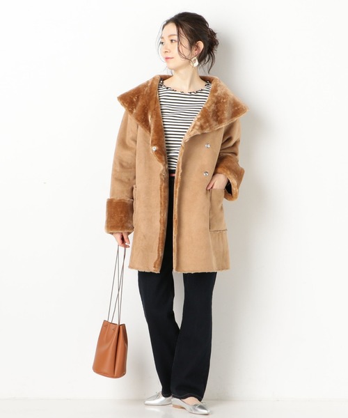 archives(アルシーヴ)の「ショールカラームートン(ムートンコート・レディース・ブラウン/アイボリー/ベージュ・MEDIUM)」の13枚目の写真