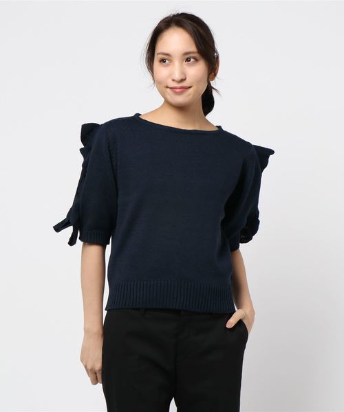 KOBE LETTUCE（コウベレタス）の「袖フリルニットトップス（ニット/セーター・レディース・イエロー/オフホワイト/ネイビー/ピンク・FREE）」の15枚目の写真