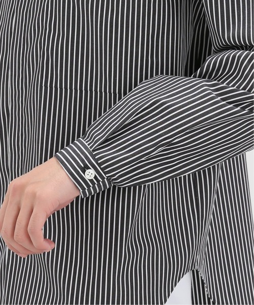 EDIFICE エディフィス　24SS ストライプ　バンドカラーシャツ EDIFICE シャツ 100/2 ストライプ バンドカラー メンズ