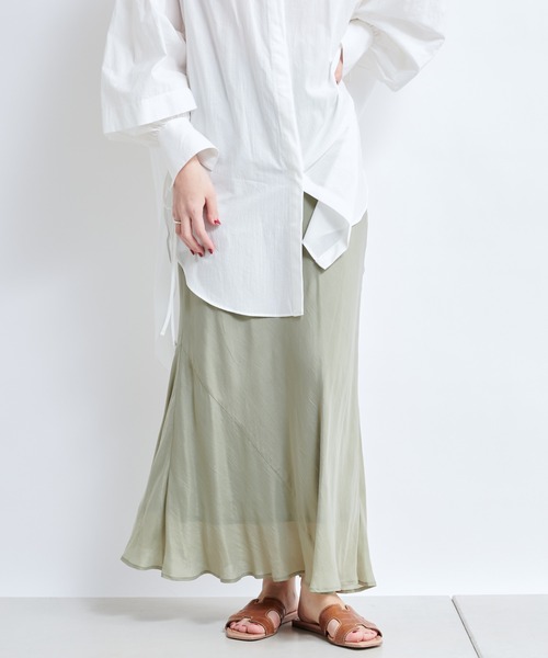 DouDou（ドゥドゥ）の「キュプラ切替スカート（スカート・レディース・ベージュ/カーキ/ピンク・FREE）」の2枚目の写真