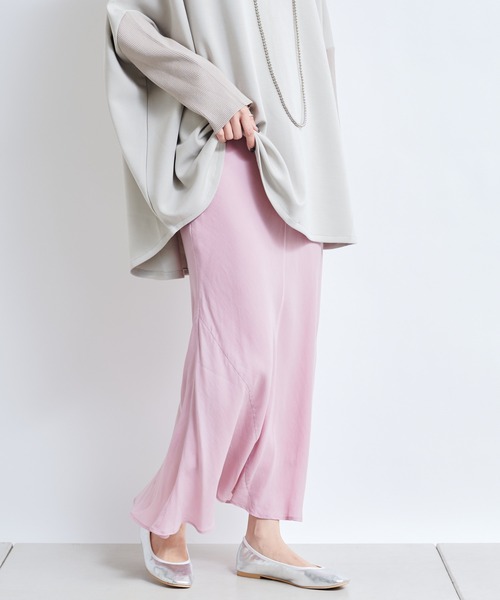 DouDou（ドゥドゥ）の「キュプラ切替スカート（スカート・レディース・ベージュ/カーキ/ピンク・FREE）」の3枚目の写真