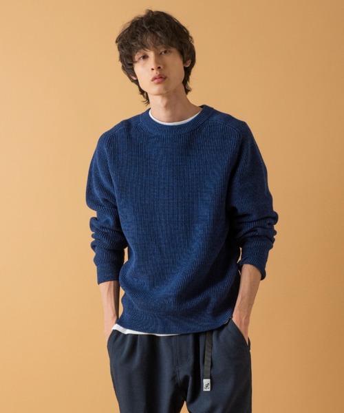 ADAM ET ROPE'（アダムエロペ）の「ミックス畦 ルーズシルエット コットンニット（ニット/セーター・メンズ・ネイビー/ライトグリーン・M/L）」の2枚目の写真