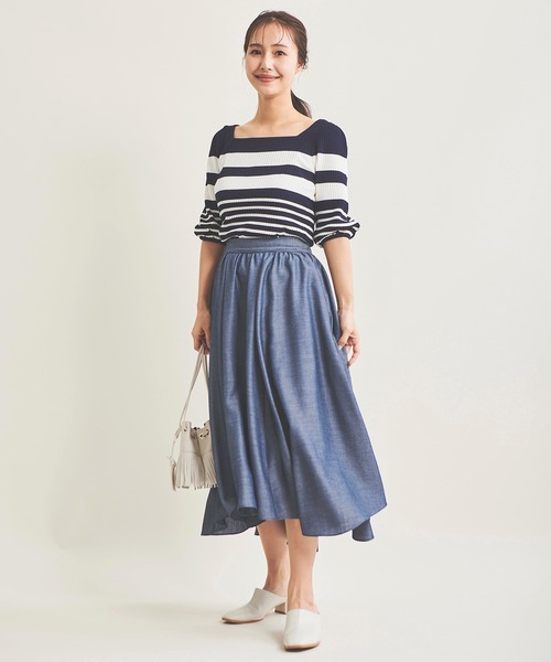 The Virgnia(ザ ヴァージニア)の「スクエアネックボリュームスリーブリブニット(ニット/セーター・レディース・ブラック/オフホワイト/ピンク/ネイビー×ホワイト・FREE)」の15枚目の写真