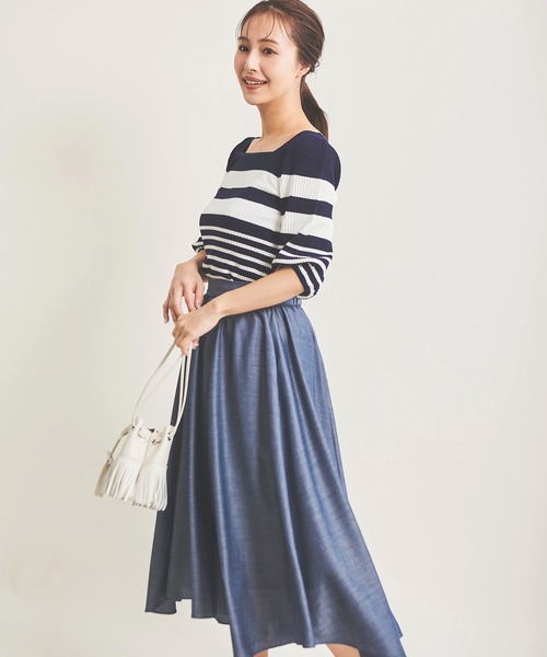 The Virgnia(ザ ヴァージニア)の「スクエアネックボリュームスリーブリブニット(ニット/セーター・レディース・ブラック/オフホワイト/ピンク/ネイビー×ホワイト・FREE)」の5枚目の写真