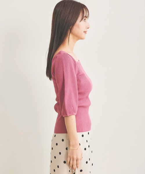 The Virgnia(ザ ヴァージニア)の「スクエアネックボリュームスリーブリブニット(ニット/セーター・レディース・ブラック/オフホワイト/ピンク/ネイビー×ホワイト・FREE)」の13枚目の写真