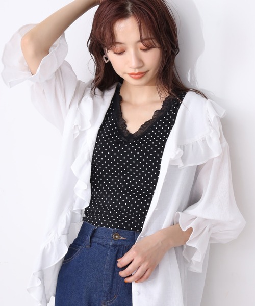 one after another NICE CLAUP（ワンアフターアナザーナイスクラップ）の「ドット柄レースタンクトップ（タンクトップ・レディース・ホワイト系その他/ブラック系その他/アイボリー/ブラック・FREE）」の4枚目の写真