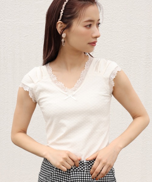 one after another NICE CLAUP（ワンアフターアナザーナイスクラップ）の「ドット柄レースタンクトップ（タンクトップ・レディース・ホワイト系その他/ブラック系その他/アイボリー/ブラック・FREE）」の2枚目の写真