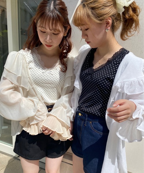 one after another NICE CLAUP（ワンアフターアナザーナイスクラップ）の「ドット柄レースタンクトップ（タンクトップ・レディース・ホワイト系その他/ブラック系その他/アイボリー/ブラック・FREE）」の16枚目の写真