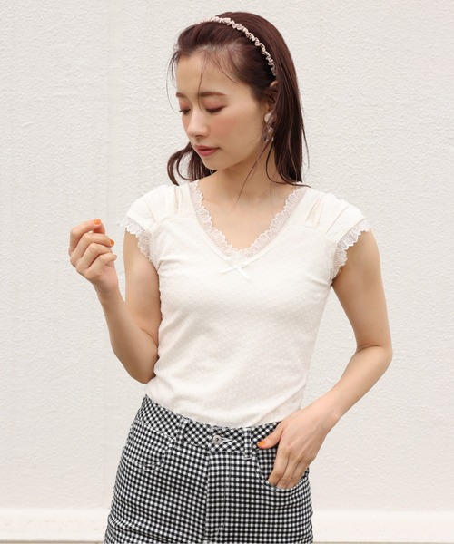 one after another NICE CLAUP（ワンアフターアナザーナイスクラップ）の「ドット柄レースタンクトップ（タンクトップ・レディース・ホワイト系その他/ブラック系その他/アイボリー/ブラック・FREE）」の6枚目の写真