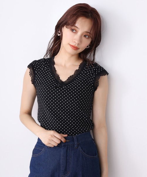 one after another NICE CLAUP（ワンアフターアナザーナイスクラップ）の「ドット柄レースタンクトップ（タンクトップ・レディース・ホワイト系その他/ブラック系その他/アイボリー/ブラック・FREE）」の5枚目の写真