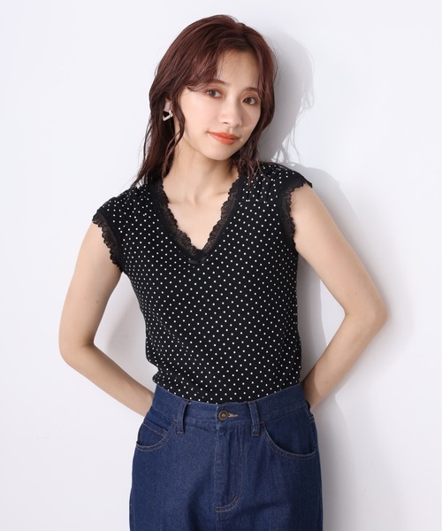 one after another NICE CLAUP（ワンアフターアナザーナイスクラップ）の「ドット柄レースタンクトップ（タンクトップ・レディース・ホワイト系その他/ブラック系その他/アイボリー/ブラック・FREE）」の9枚目の写真