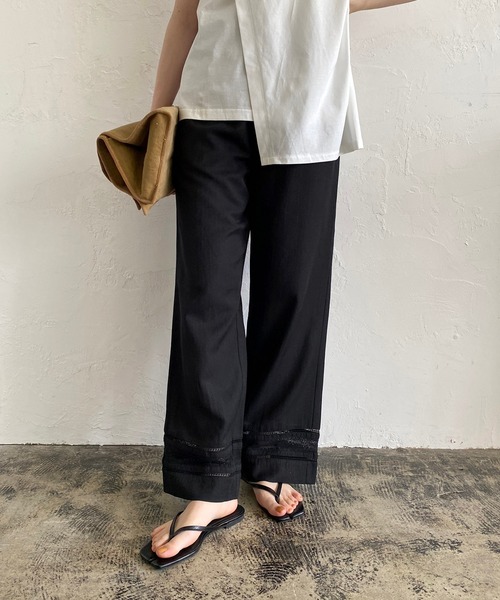 CAPRICIEUX LE'MAGE（カプリシューレマージュ）の「レース切替リネンパンツ（その他パンツ・レディース・ブラック/モカ・36/38）」の2枚目の写真
