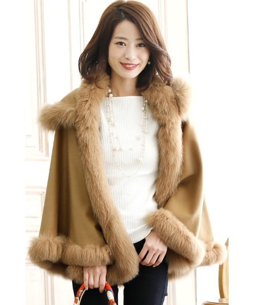 カシミヤフードファーケープ / 秋冬 結婚式対応 コート 冬（ポンチョ
