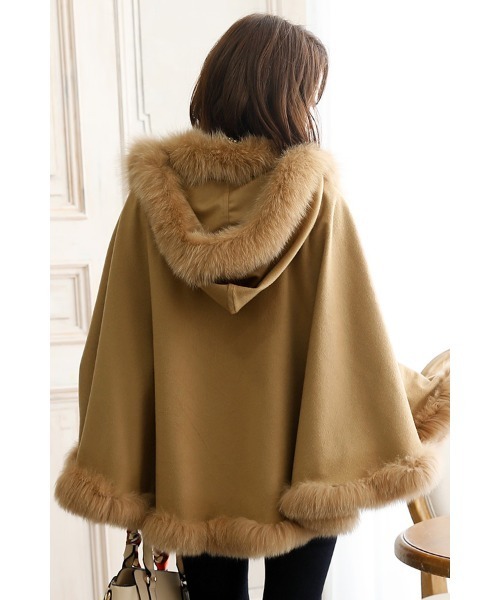 カシミヤフードファーケープ / 秋冬 結婚式対応 コート 冬（ポンチョ