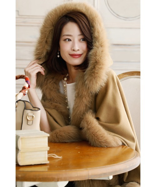 カシミヤフードファーケープ / 秋冬 結婚式対応 コート 冬（ポンチョ