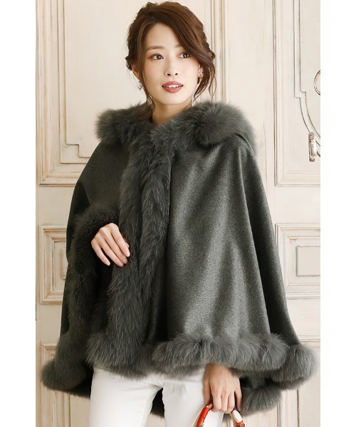カシミヤフードファーケープ / 秋冬 結婚式対応 コート 冬