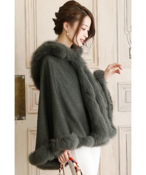カシミヤフードファーケープ / 秋冬 結婚式対応 コート 冬（ポンチョ