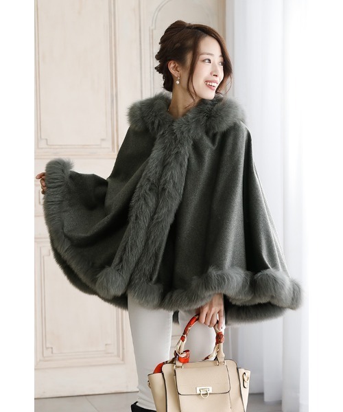 カシミヤフードファーケープ / 秋冬 結婚式対応 コート 冬（ポンチョ