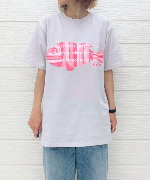 Q（キュー）の「fish Tシャツ（Tシャツ/カットソー・レディース・ホワイト/ライトグレー・MEDIUM）」の3枚目の写真