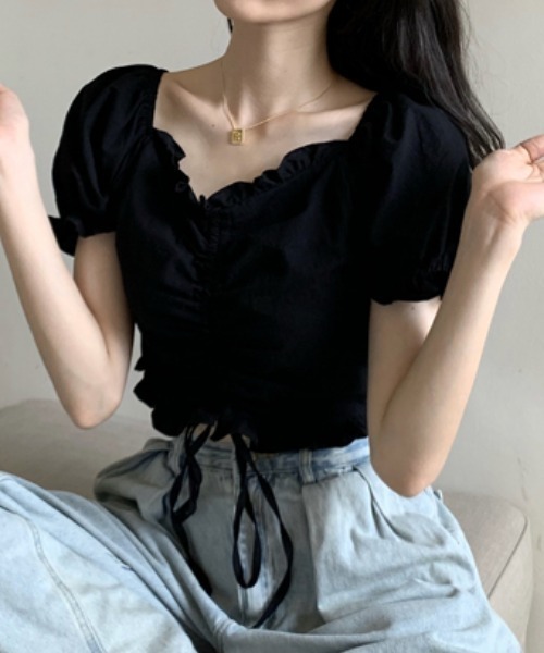 MANGROVE（マングローブ）の「フリルドロストショートブラウス（シャツ/ブラウス・レディース・ホワイト/ブラック・FREE）」の17枚目の写真