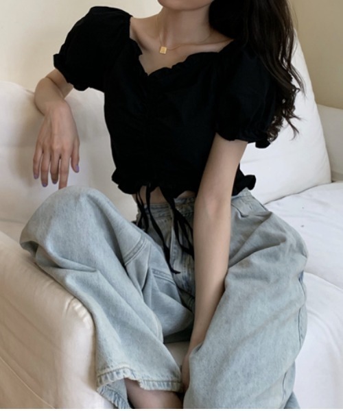 MANGROVE（マングローブ）の「フリルドロストショートブラウス（シャツ/ブラウス・レディース・ホワイト/ブラック・FREE）」の13枚目の写真