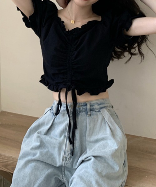 MANGROVE（マングローブ）の「フリルドロストショートブラウス（シャツ/ブラウス・レディース・ホワイト/ブラック・FREE）」の19枚目の写真