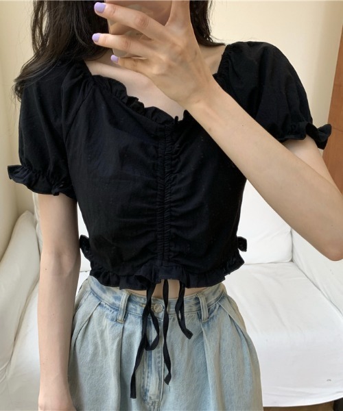 MANGROVE（マングローブ）の「フリルドロストショートブラウス（シャツ/ブラウス・レディース・ホワイト/ブラック・FREE）」の9枚目の写真