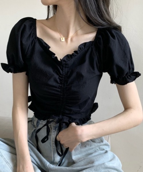 MANGROVE（マングローブ）の「フリルドロストショートブラウス（シャツ/ブラウス・レディース・ホワイト/ブラック・FREE）」の20枚目の写真