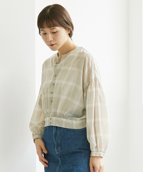 cardo fabrica(カルドファブリカ)の「.●W/Tグラフチェックショートギャザーブラウス(シャツ/ブラウス・レディース・キナリ/ブラック・FREE)」の13枚目の写真