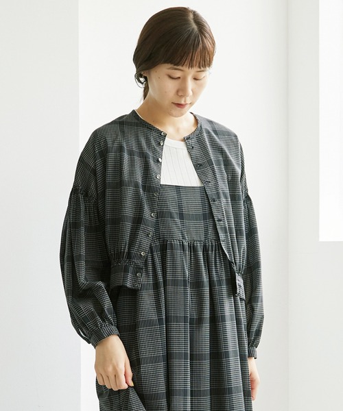 cardo fabrica(カルドファブリカ)の「.●W/Tグラフチェックショートギャザーブラウス(シャツ/ブラウス・レディース・キナリ/ブラック・FREE)」の3枚目の写真