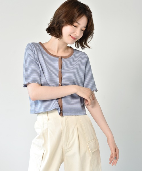 RETRO GIRL（レトロガール）の「ボーダーショートカーデ（カーディガン/ボレロ・レディース・チャコールグレー/オレンジ/ブルー/グリーン・FREE）」の3枚目の写真