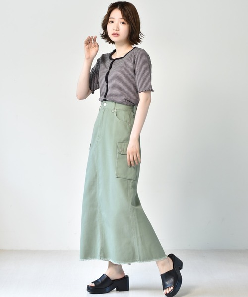 RETRO GIRL（レトロガール）の「ボーダーショートカーデ（カーディガン/ボレロ・レディース・チャコールグレー/オレンジ/ブルー/グリーン・FREE）」の14枚目の写真