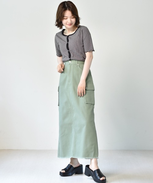 RETRO GIRL（レトロガール）の「ボーダーショートカーデ（カーディガン/ボレロ・レディース・チャコールグレー/オレンジ/ブルー/グリーン・FREE）」の11枚目の写真