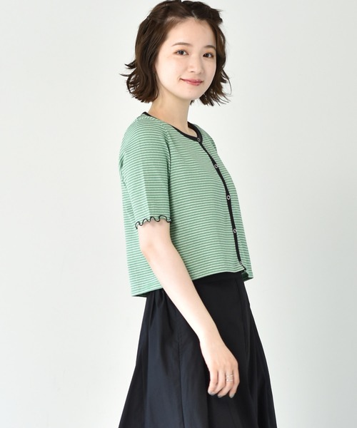 RETRO GIRL（レトロガール）の「ボーダーショートカーデ（カーディガン/ボレロ・レディース・チャコールグレー/オレンジ/ブルー/グリーン・FREE）」の6枚目の写真