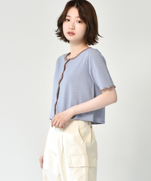 RETRO GIRL（レトロガール）の「ボーダーショートカーデ（カーディガン/ボレロ・レディース・チャコールグレー/オレンジ/ブルー/グリーン・FREE）」の20枚目の写真