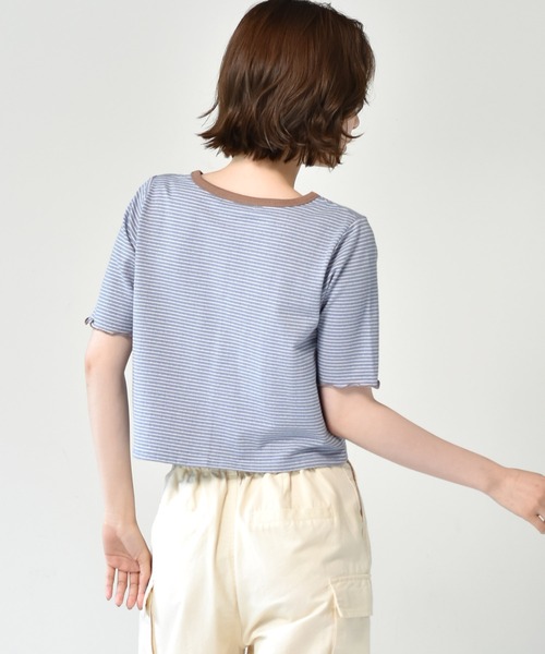 RETRO GIRL（レトロガール）の「ボーダーショートカーデ（カーディガン/ボレロ・レディース・チャコールグレー/オレンジ/ブルー/グリーン・FREE）」の10枚目の写真